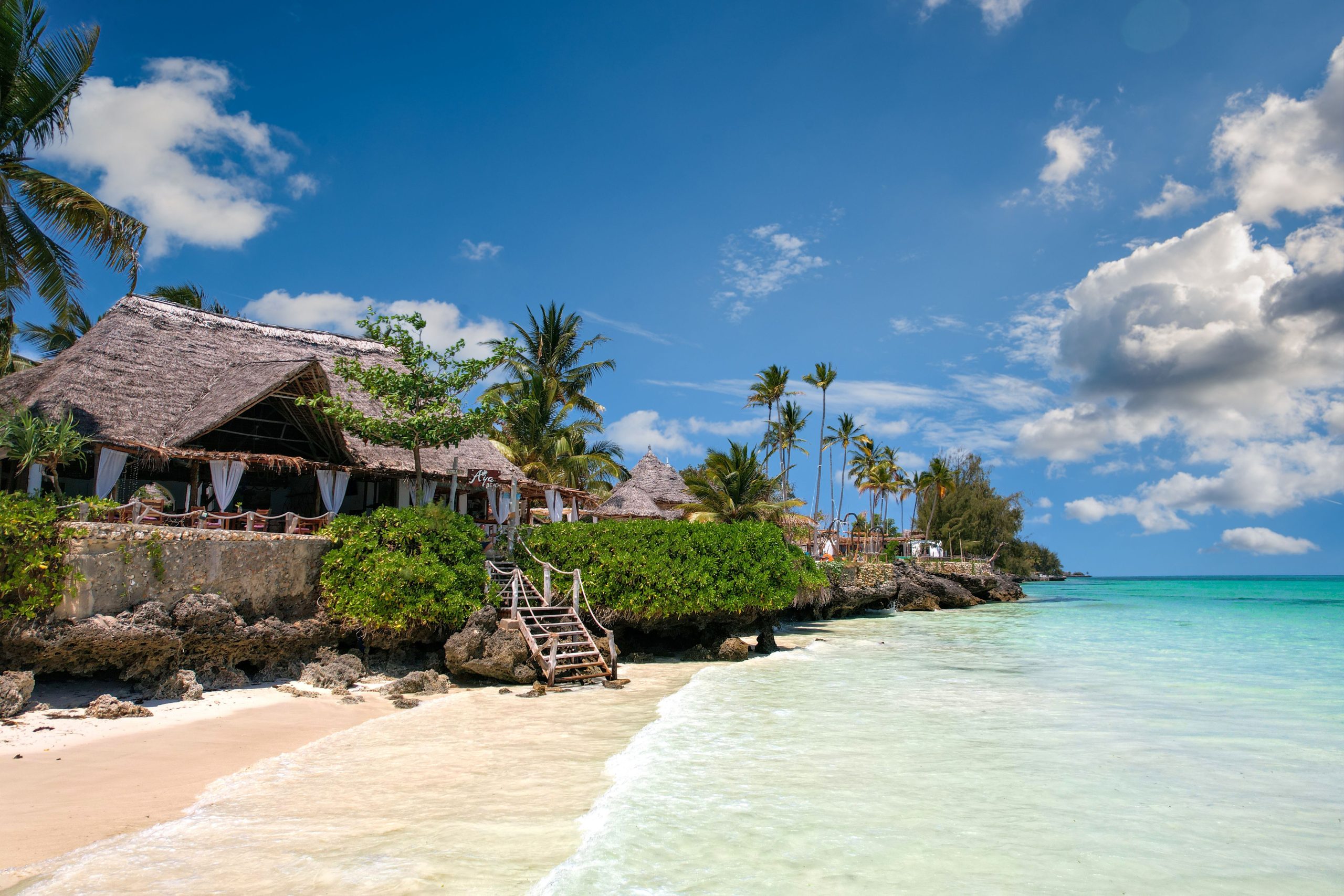 Zanzibar coastline with rock formations in turquoise water